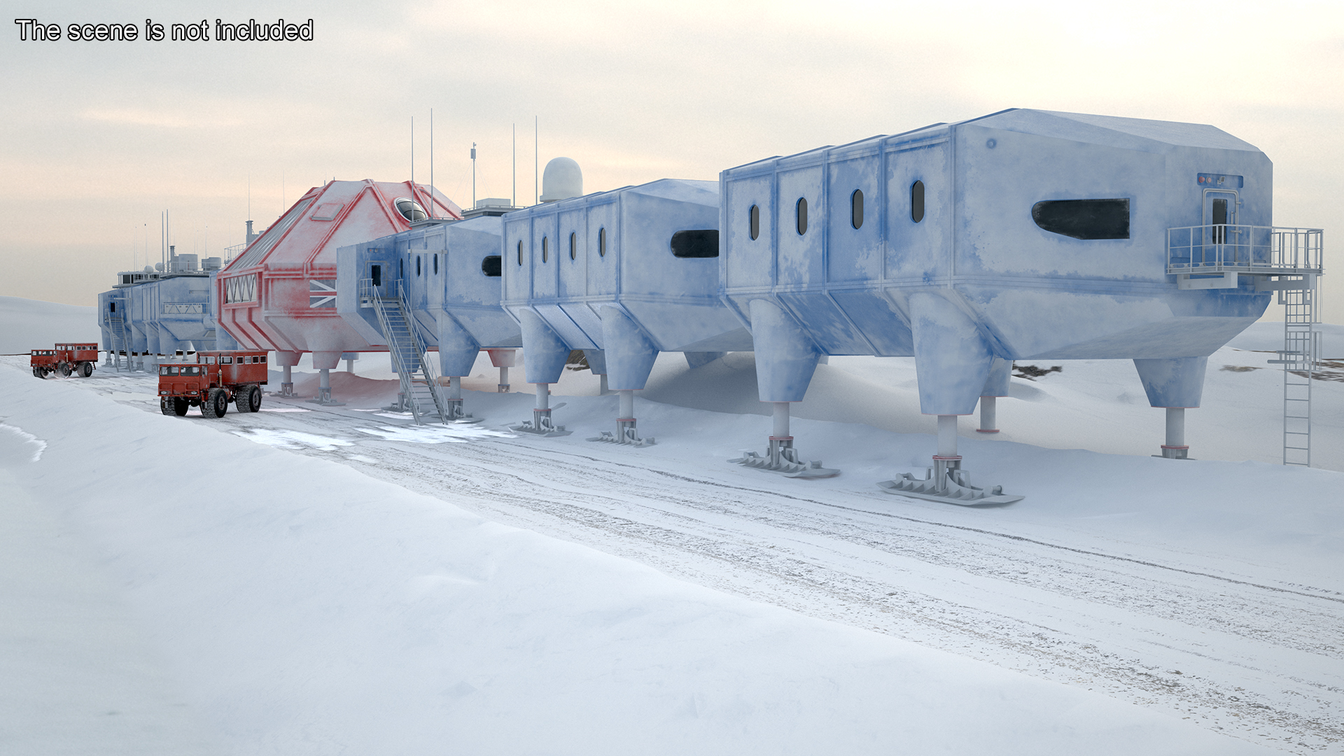 Antarctic Station Halley with Snow Vehicle 3D