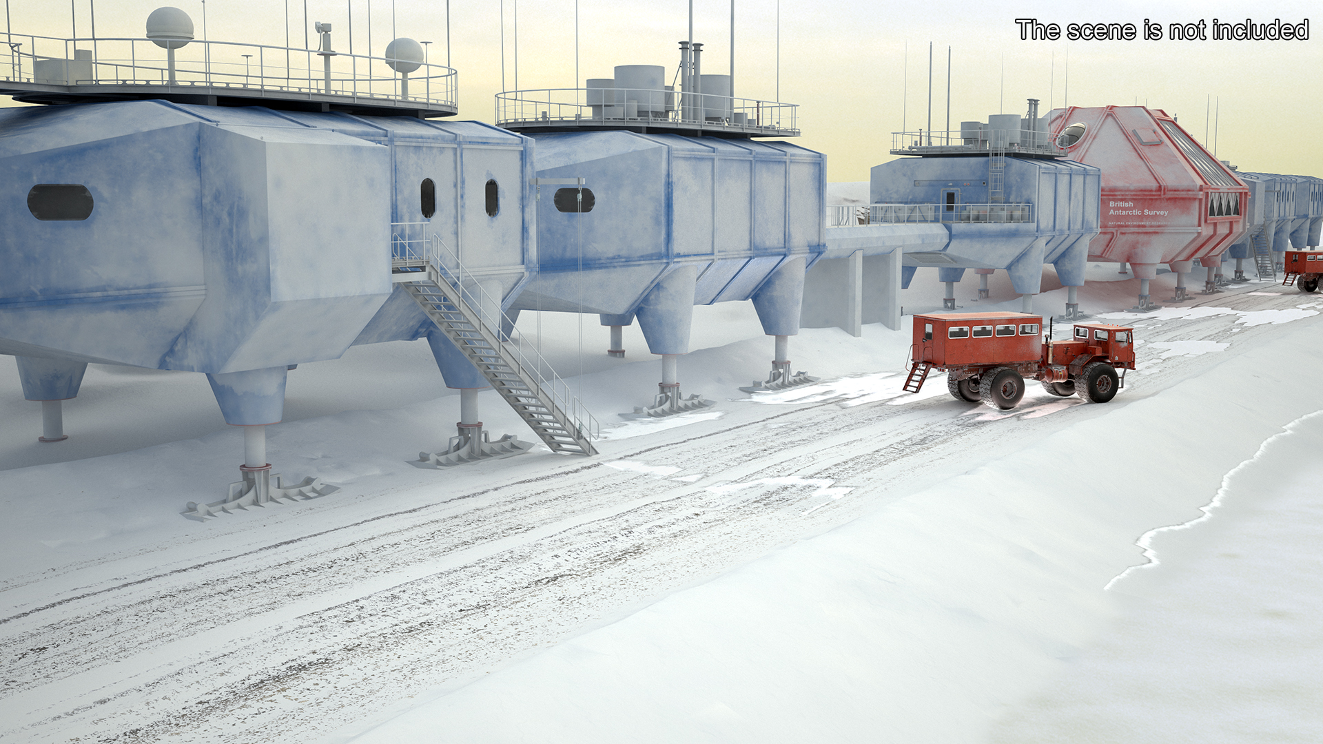 Antarctic Station Halley with Snow Vehicle 3D