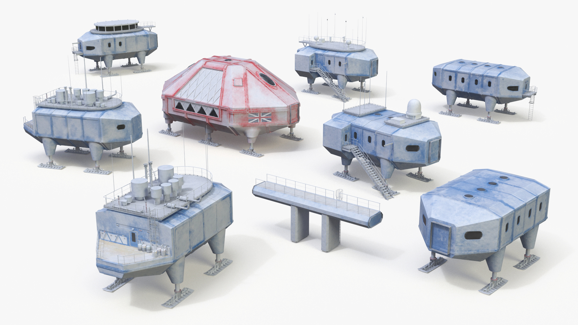 Antarctic Station Halley with Snow Vehicle 3D