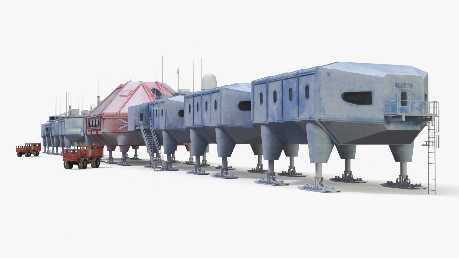 Antarctic Station Halley with Snow Vehicle 3D