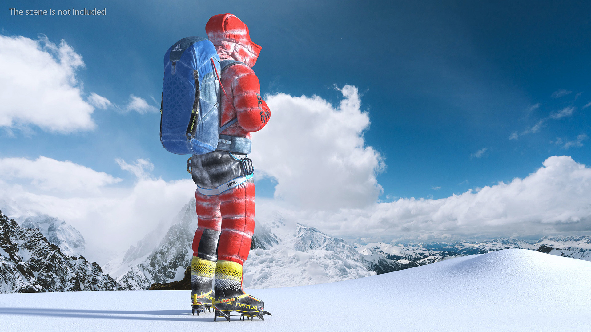 3D Everest Climber in the Snow with a Flag in Hands model