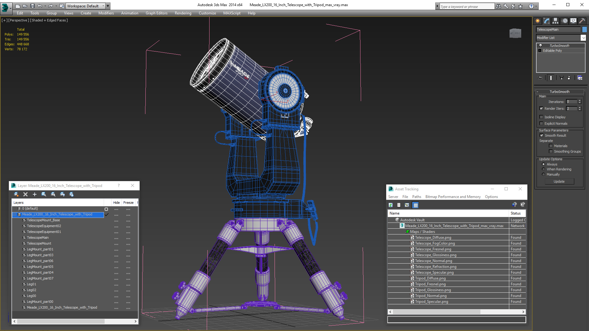 3D Meade LX200 16 Inch Telescope with Tripod