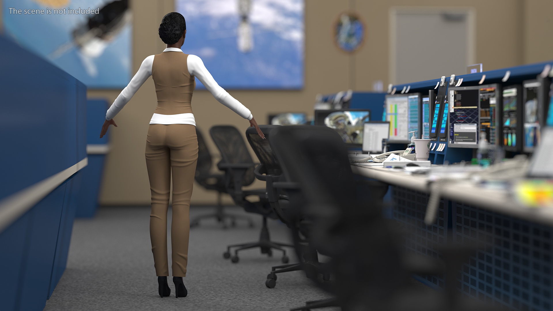 Dark Skin Business Style Woman Rigged 3D