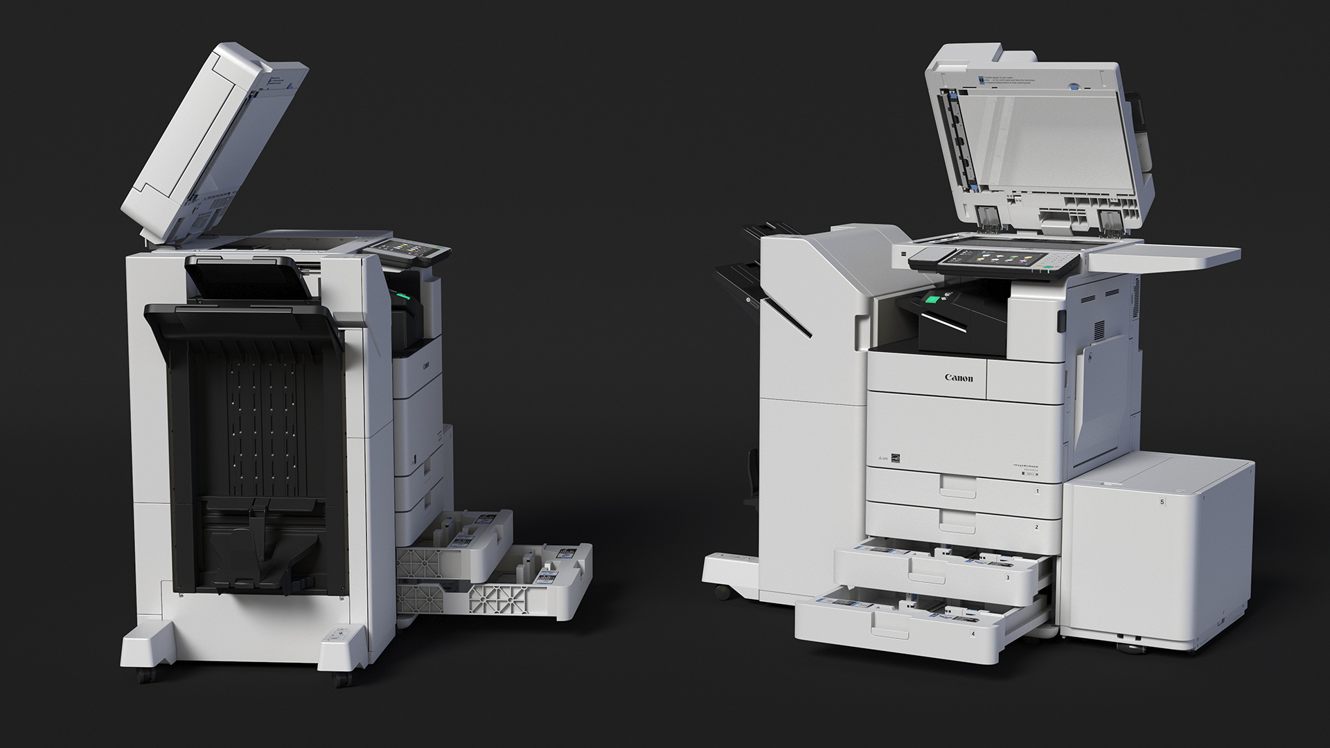 3D MFP Canon ImageRUNNER ADVANCE 4551i II Scanner and Trays Open