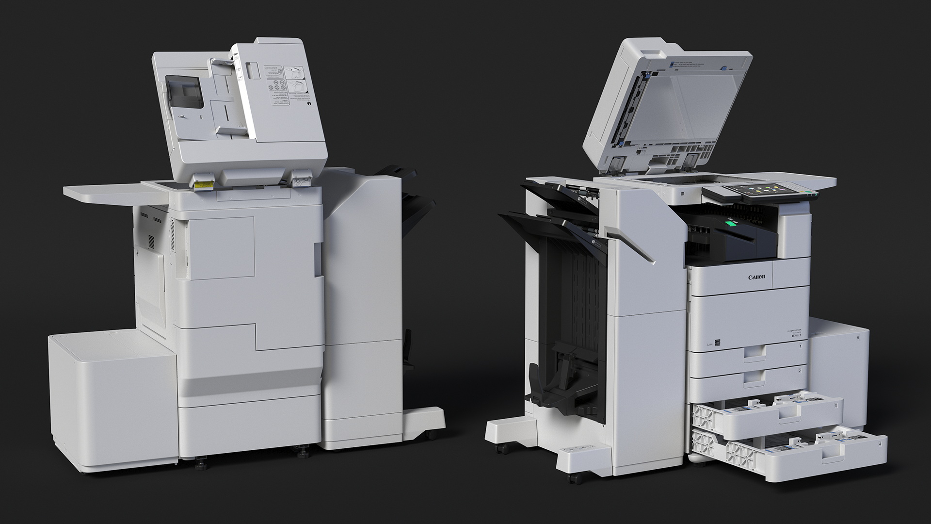 3D MFP Canon ImageRUNNER ADVANCE 4551i II Scanner and Trays Open