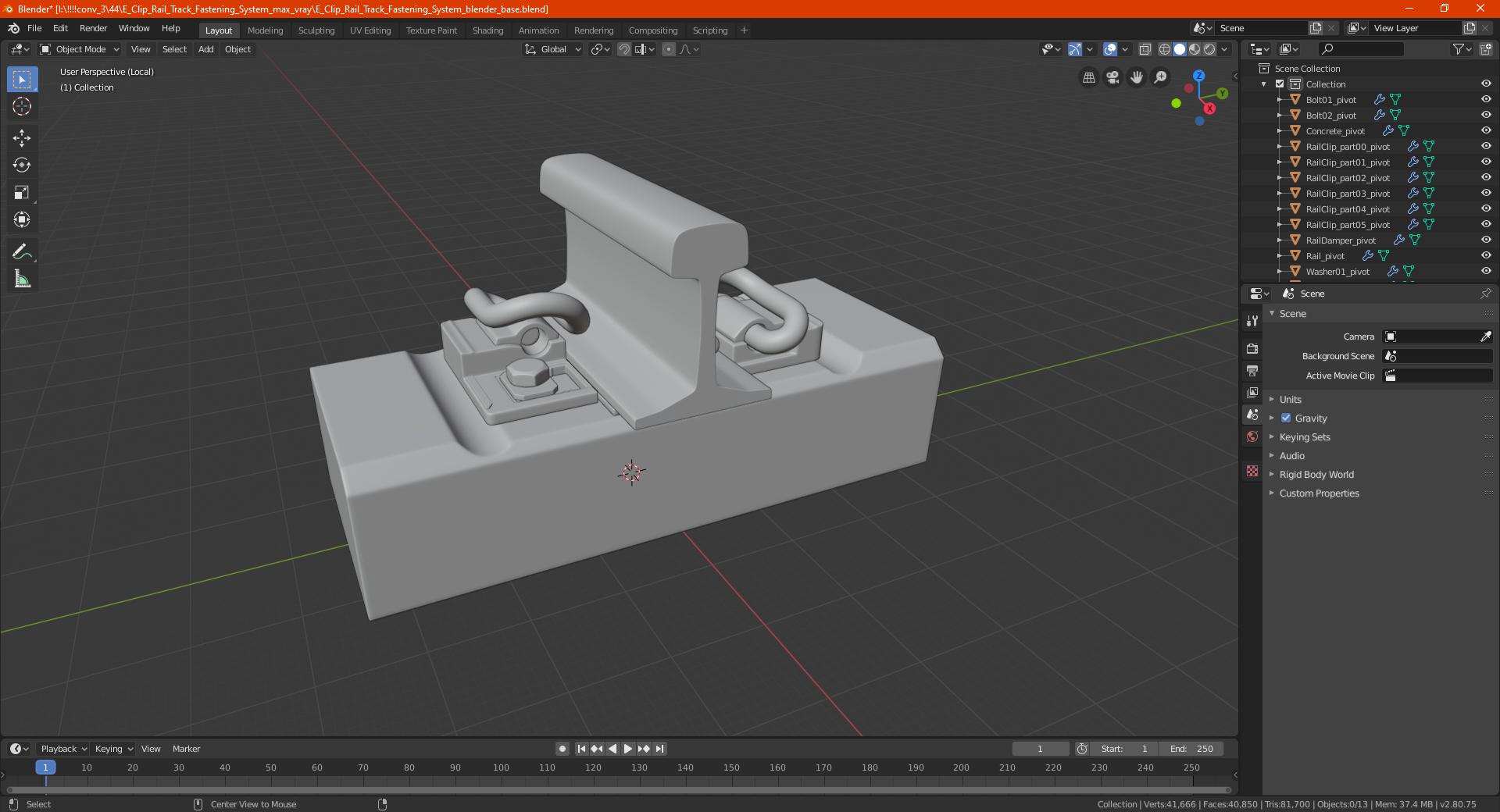 E Clip Rail Track Fastening System 3D model