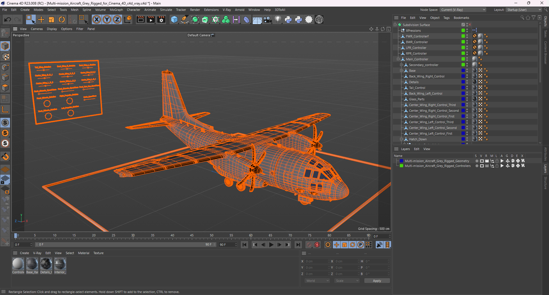 3D Multi-mission Aircraft Grey Rigged for Cinema 4D model