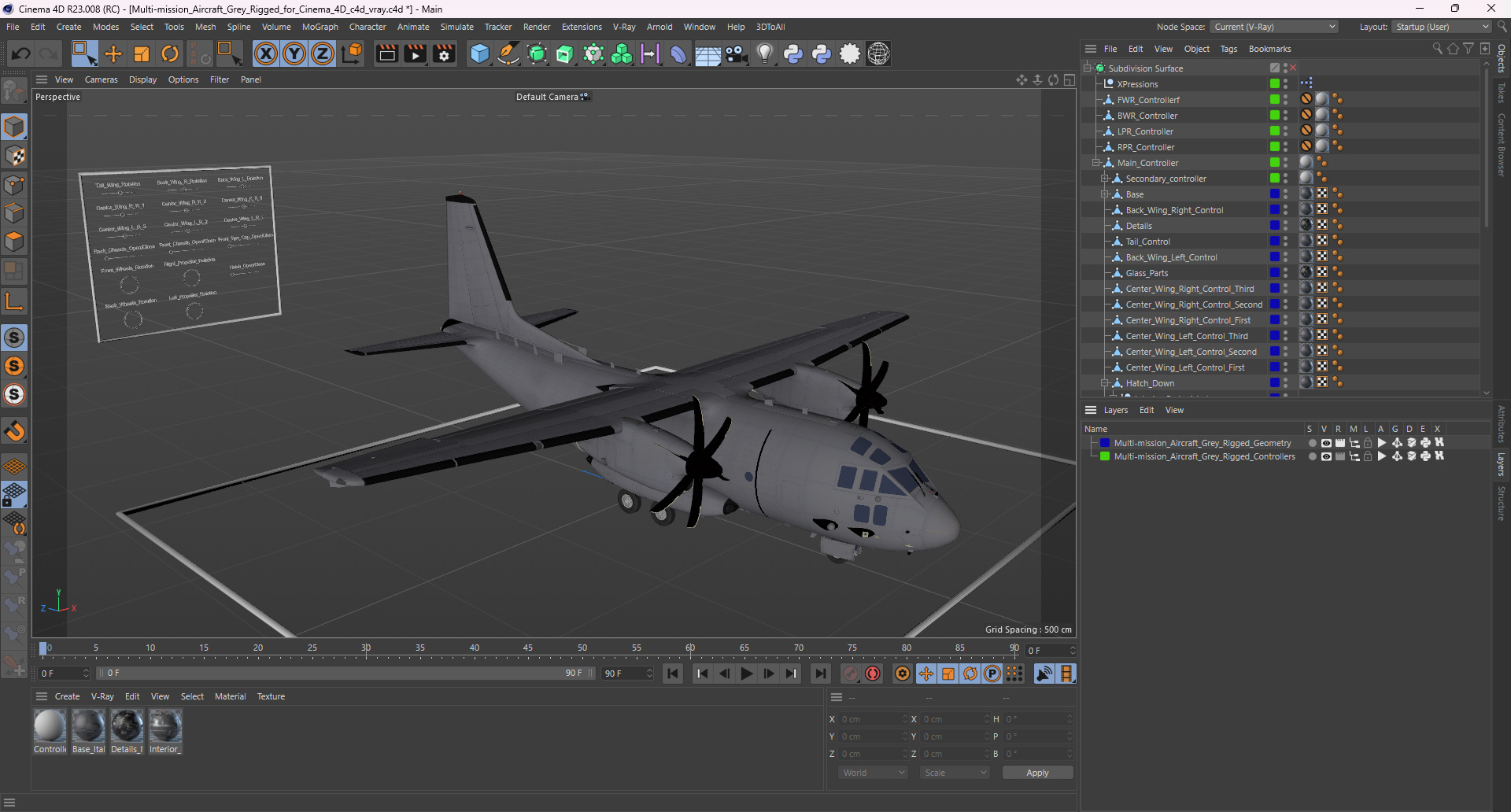 3D Multi-mission Aircraft Grey Rigged for Cinema 4D model