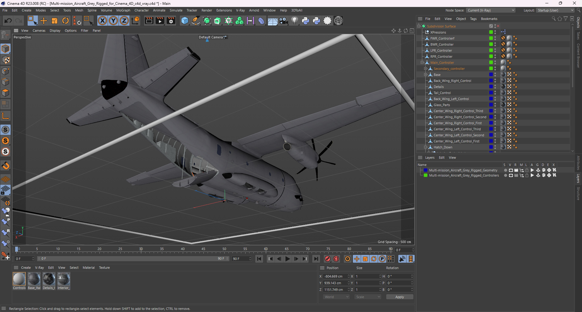 3D Multi-mission Aircraft Grey Rigged for Cinema 4D model