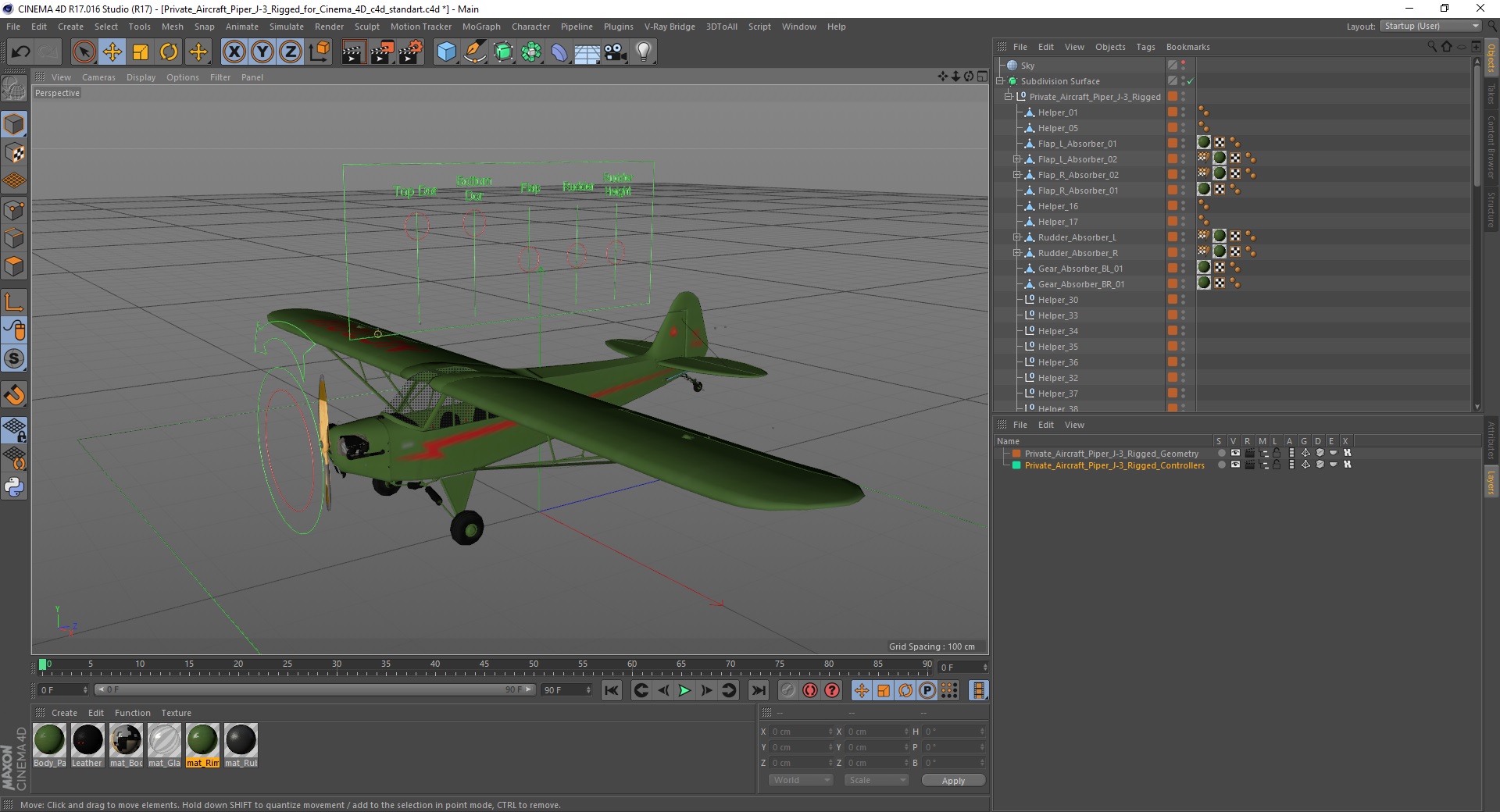 Private Aircraft Piper J-3 Rigged for Cinema 4D 3D