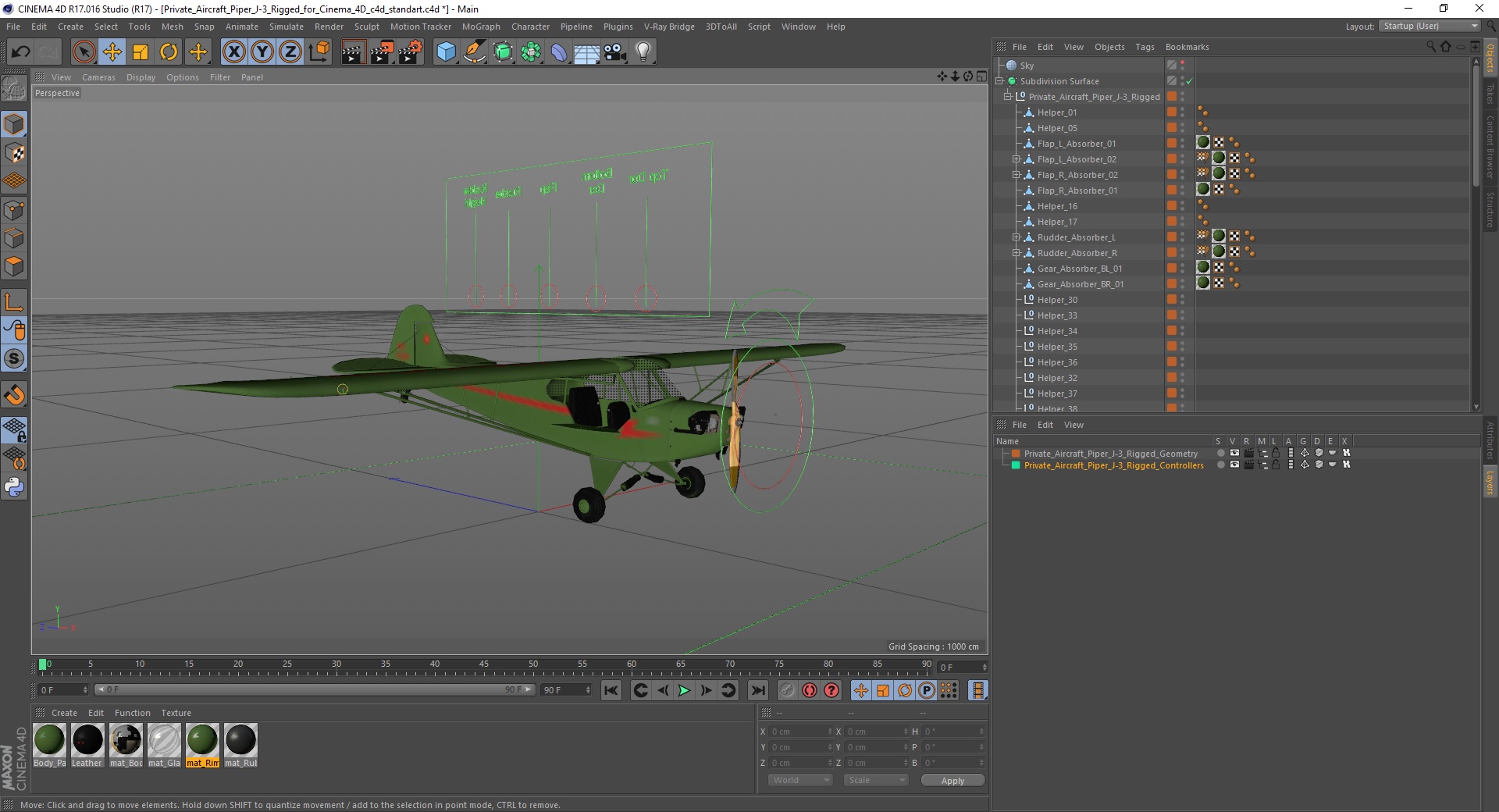 Private Aircraft Piper J-3 Rigged for Cinema 4D 3D