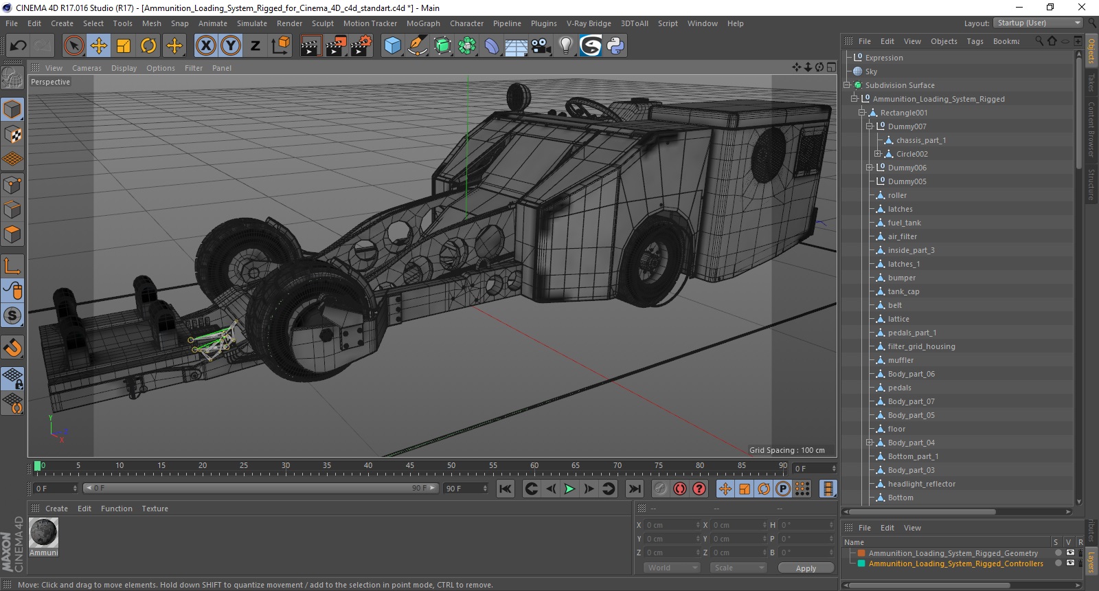 3D Ammunition Loading System Rigged for Cinema 4D