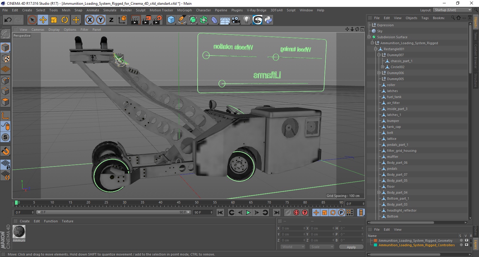 3D Ammunition Loading System Rigged for Cinema 4D