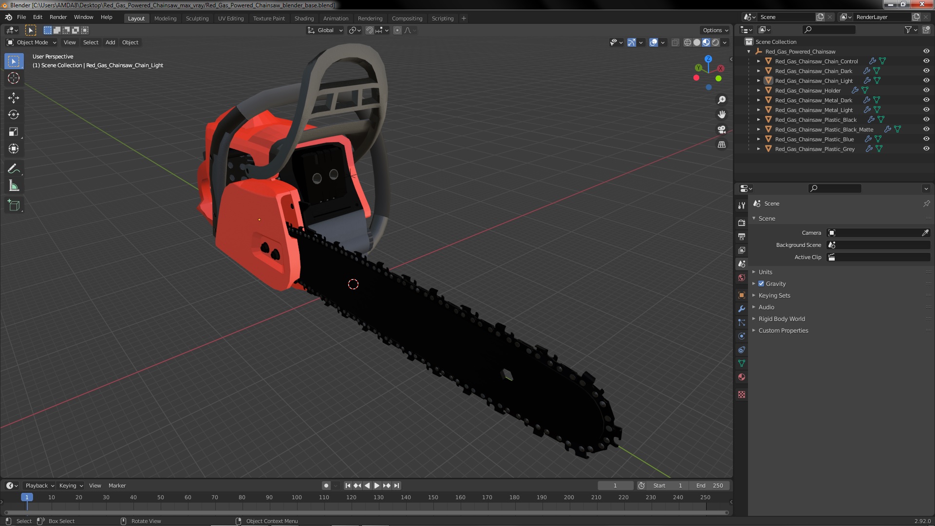 Red Gas Powered Chainsaw 3D model