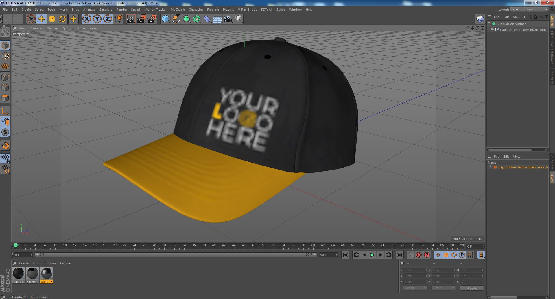 3D Cap Cotton Yellow Black Your Logo model