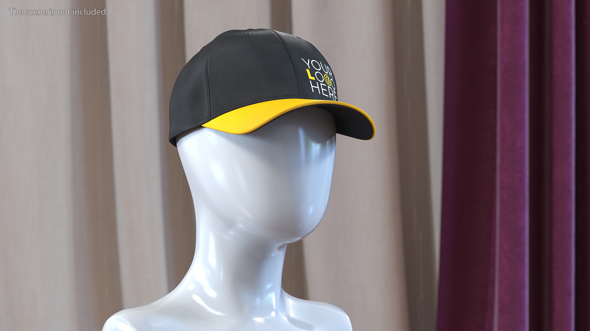 3D Cap Cotton Yellow Black Your Logo model