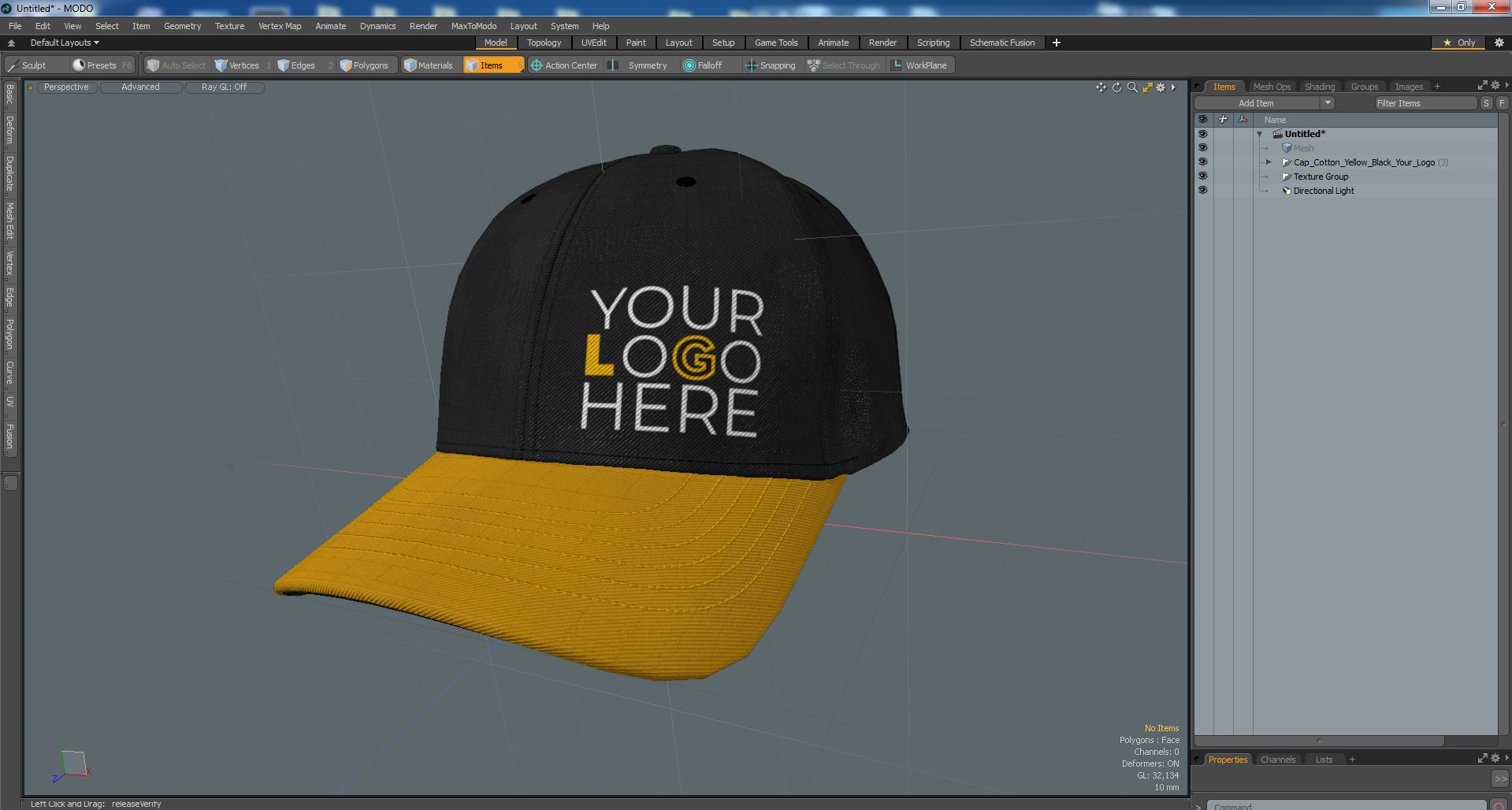 3D Cap Cotton Yellow Black Your Logo model