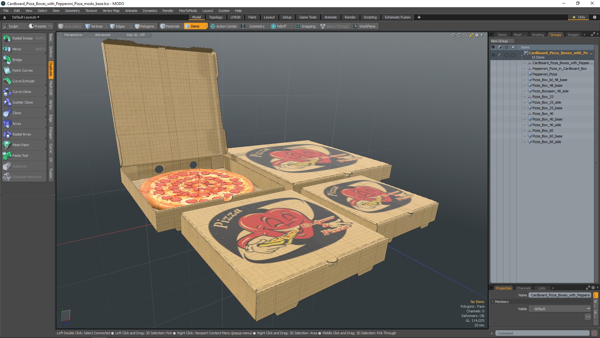 Cardboard Pizza Boxes with Pepperoni Pizza 3D