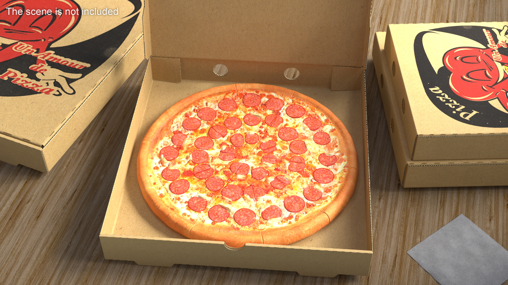 Cardboard Pizza Boxes with Pepperoni Pizza 3D