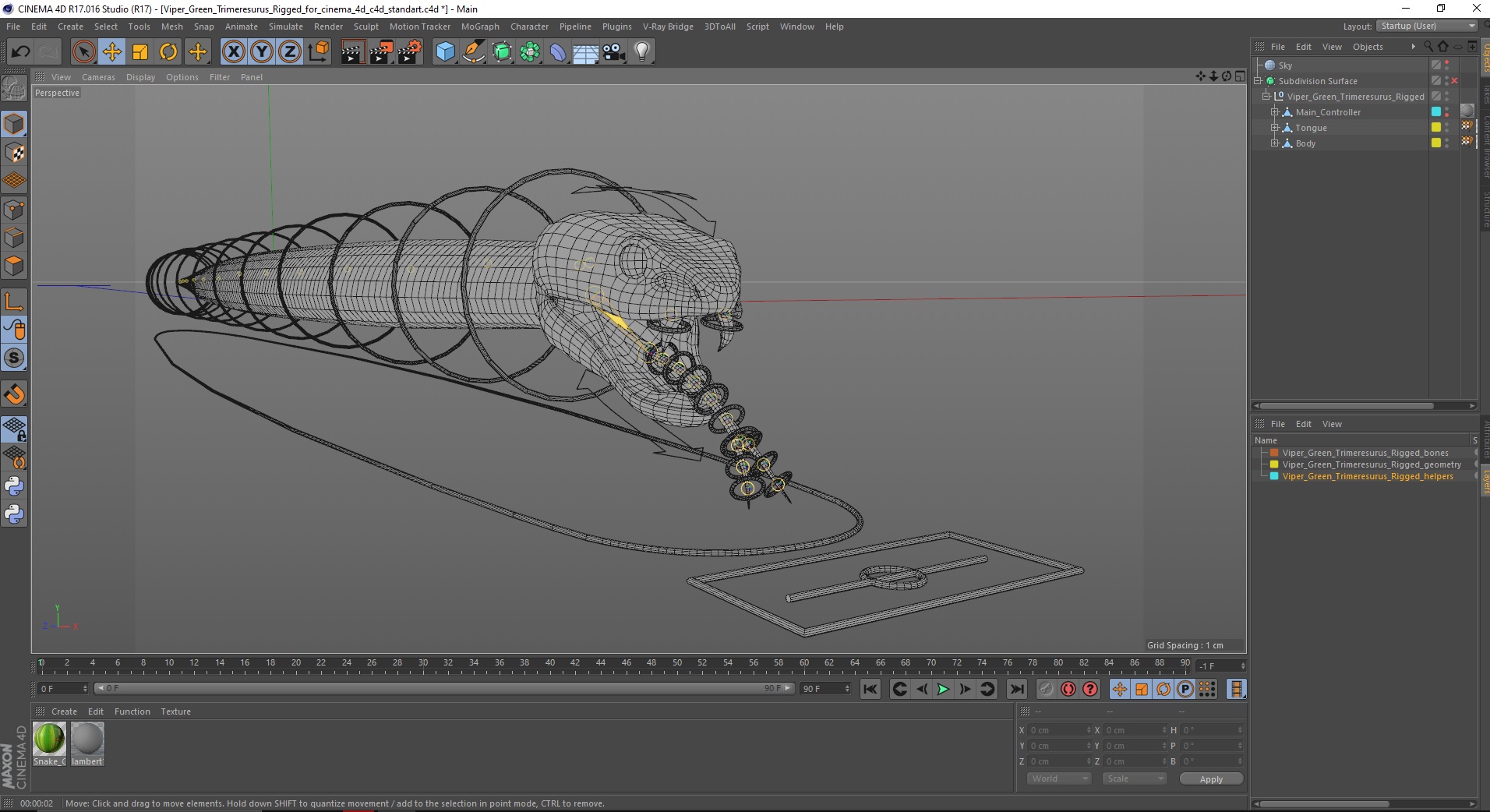3D model Viper Green Trimeresurus Rigged for Cinema 4D