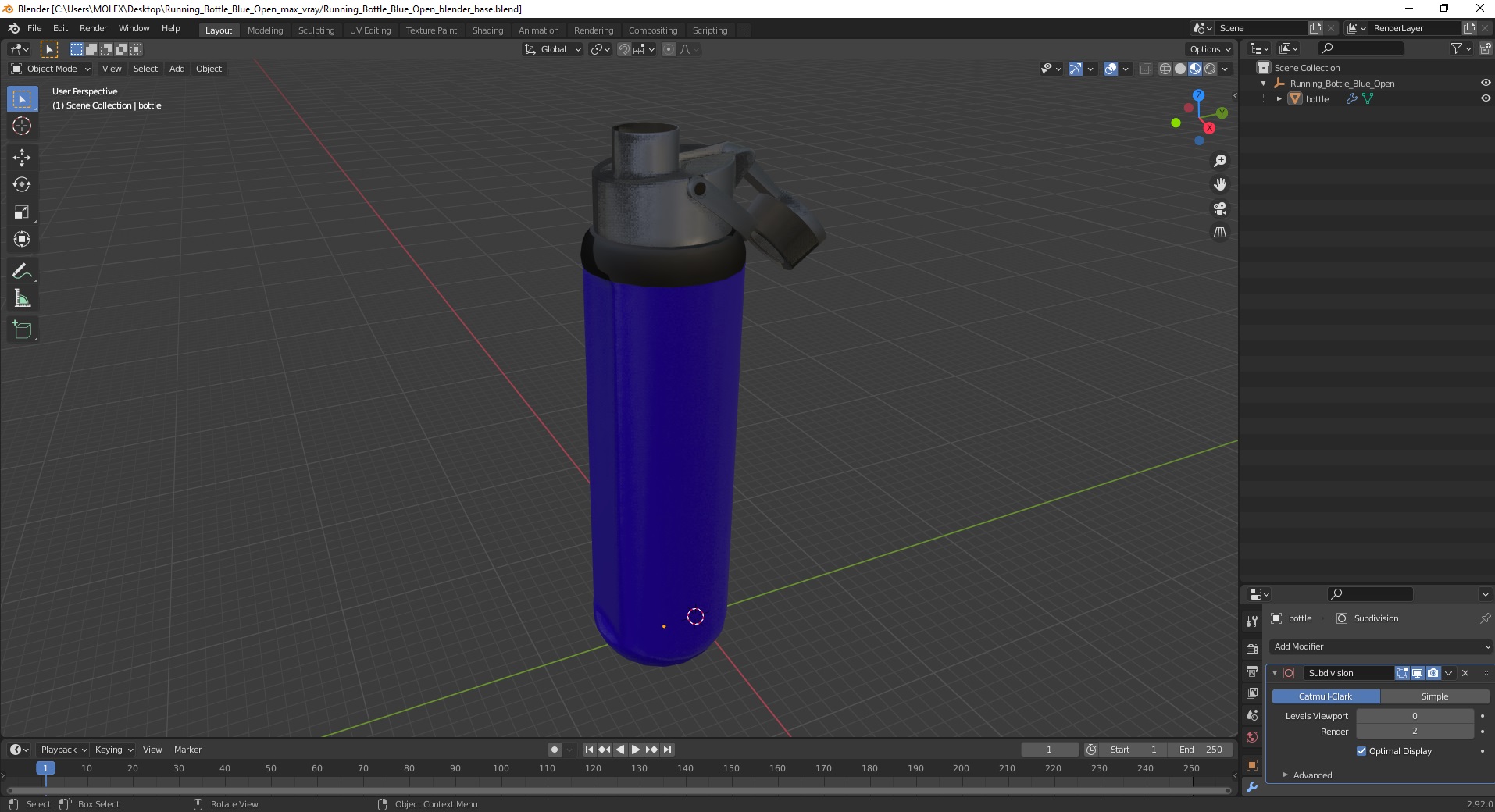 Running Bottle Blue Open 3D model