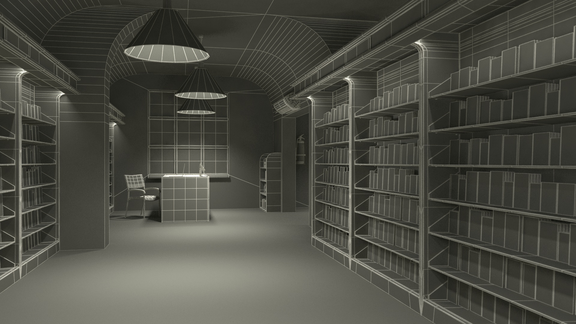 Interior of Book Store No Lights 3D