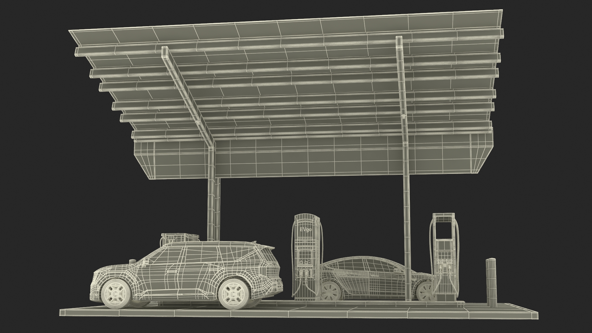 Electric Charging Station with KIA and Tesla Cars 3D model