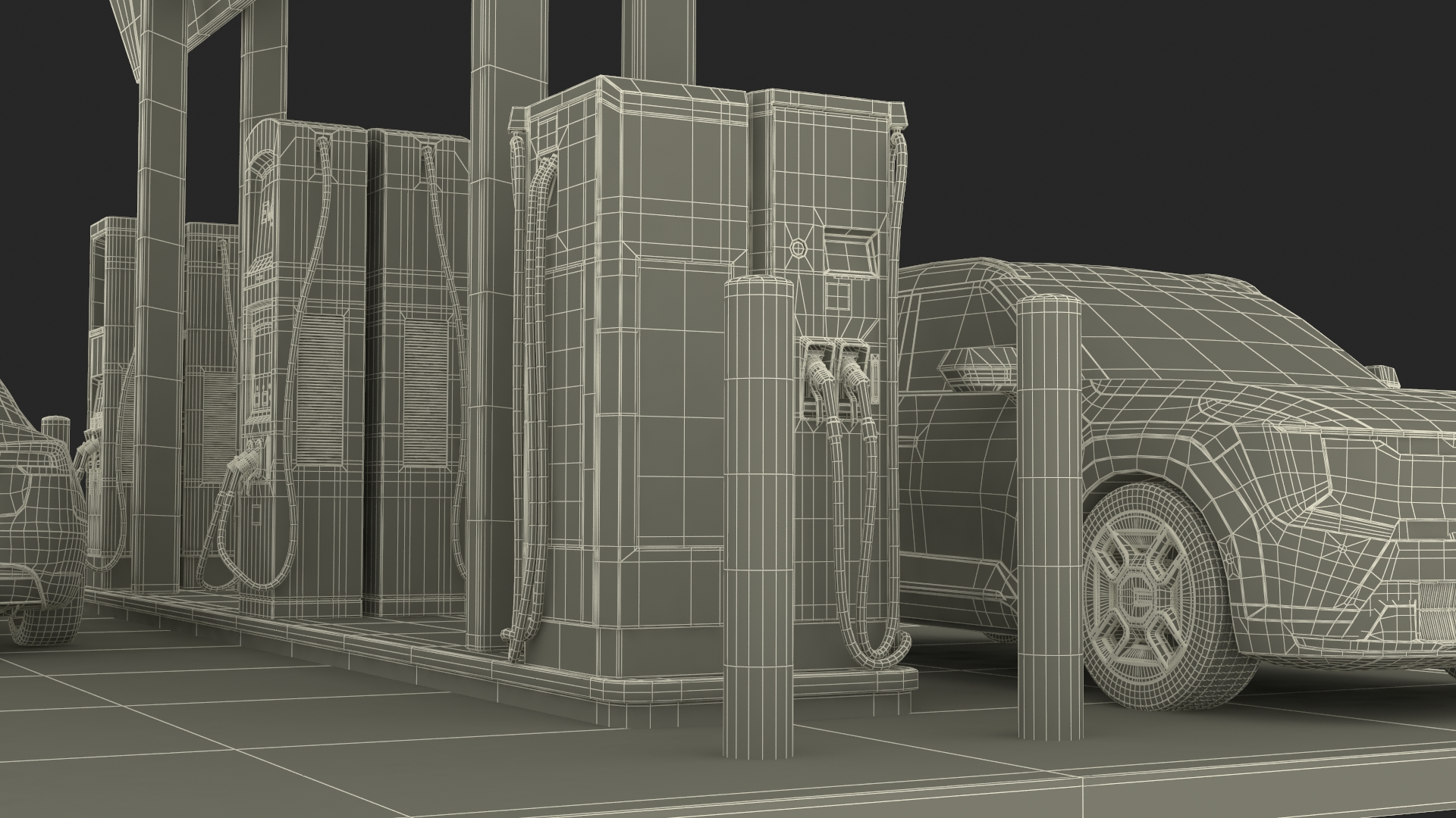 Electric Charging Station with KIA and Tesla Cars 3D model