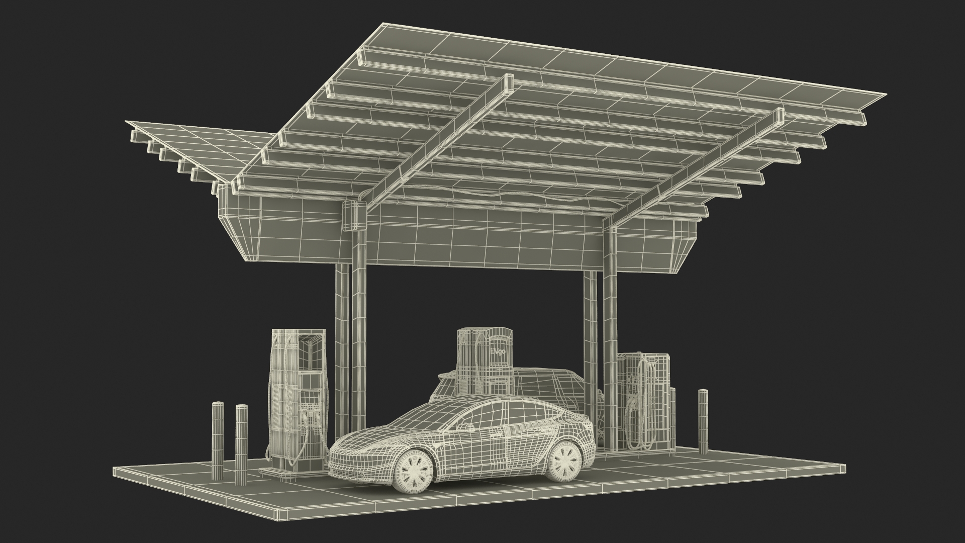 Electric Charging Station with KIA and Tesla Cars 3D model