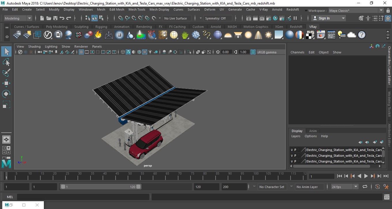 Electric Charging Station with KIA and Tesla Cars 3D model