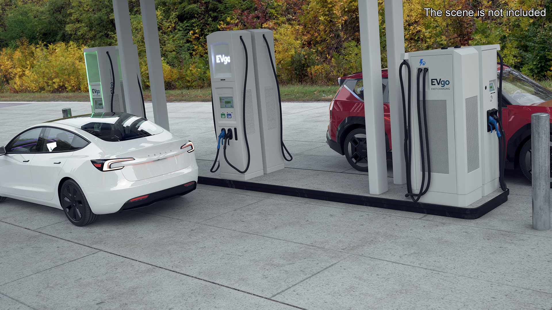 Electric Charging Station with KIA and Tesla Cars 3D model