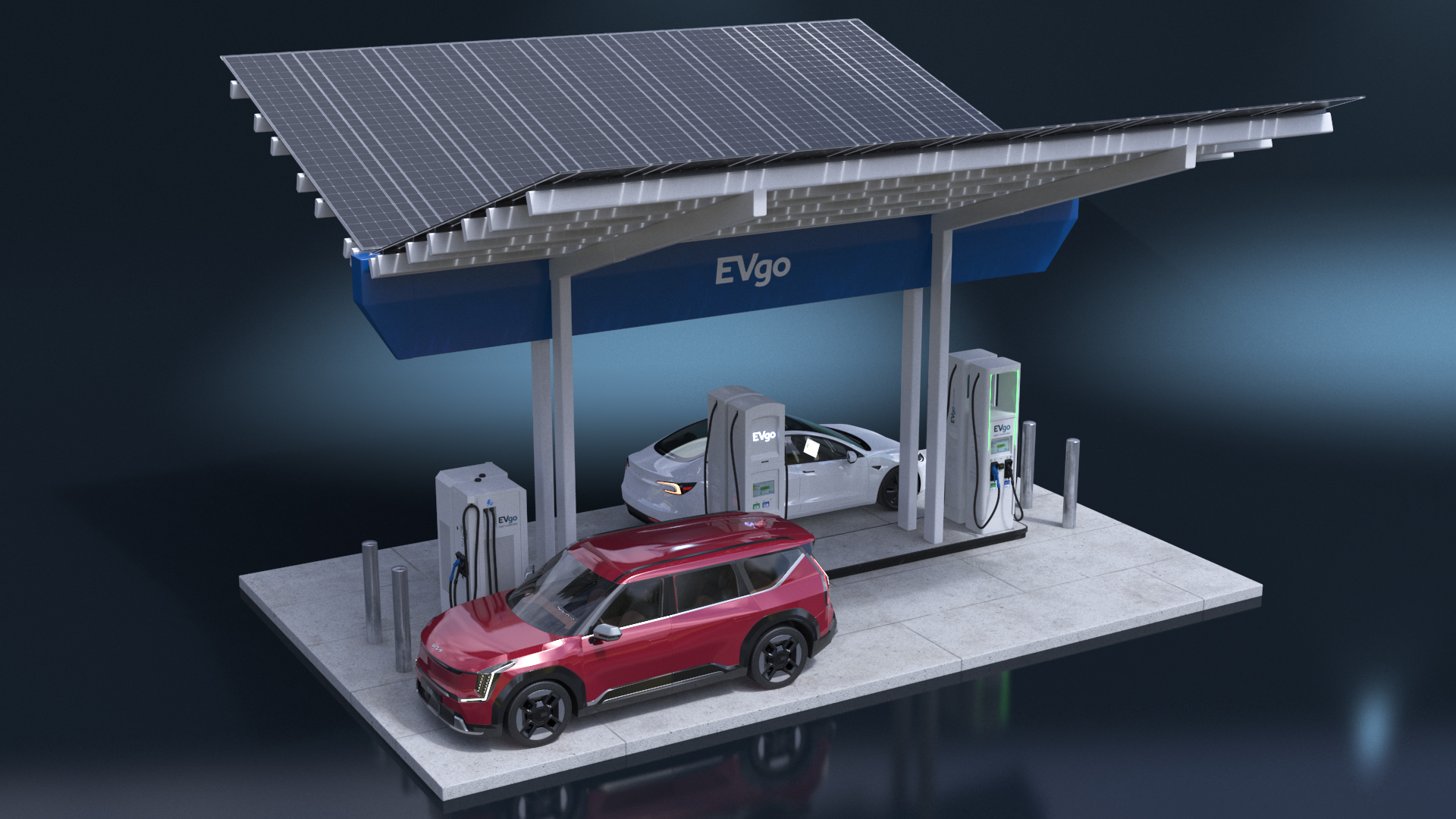 Electric Charging Station with KIA and Tesla Cars 3D model