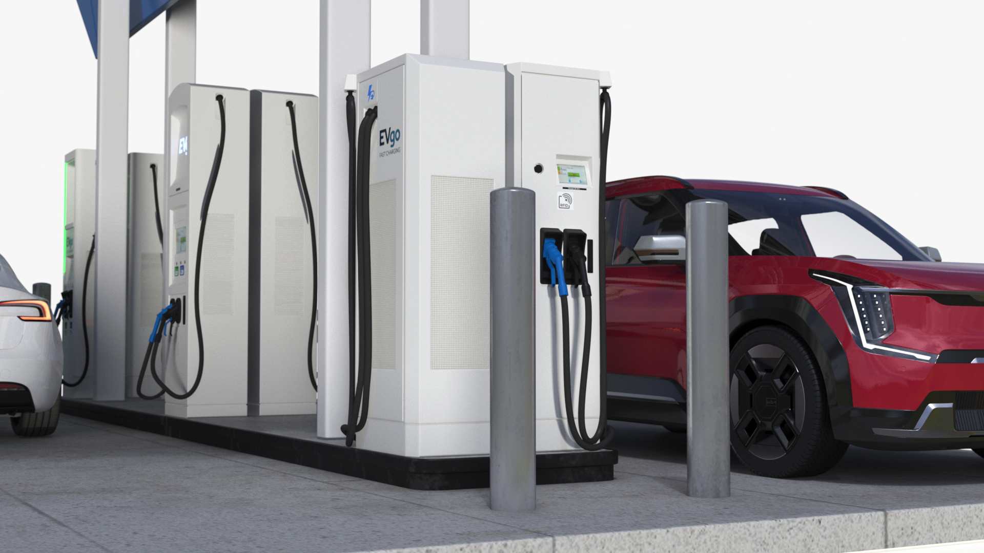 Electric Charging Station with KIA and Tesla Cars 3D model