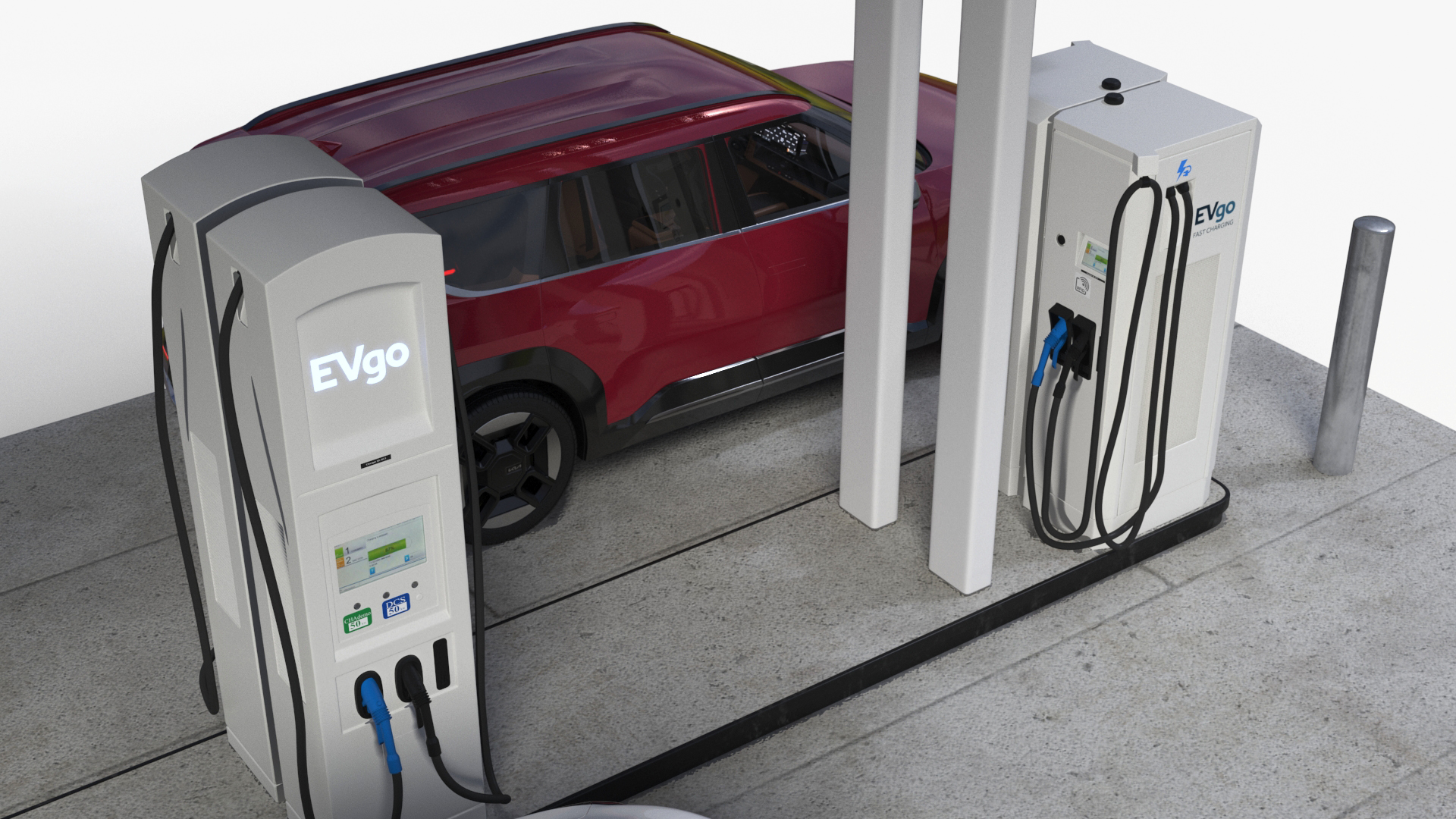 Electric Charging Station with KIA and Tesla Cars 3D model