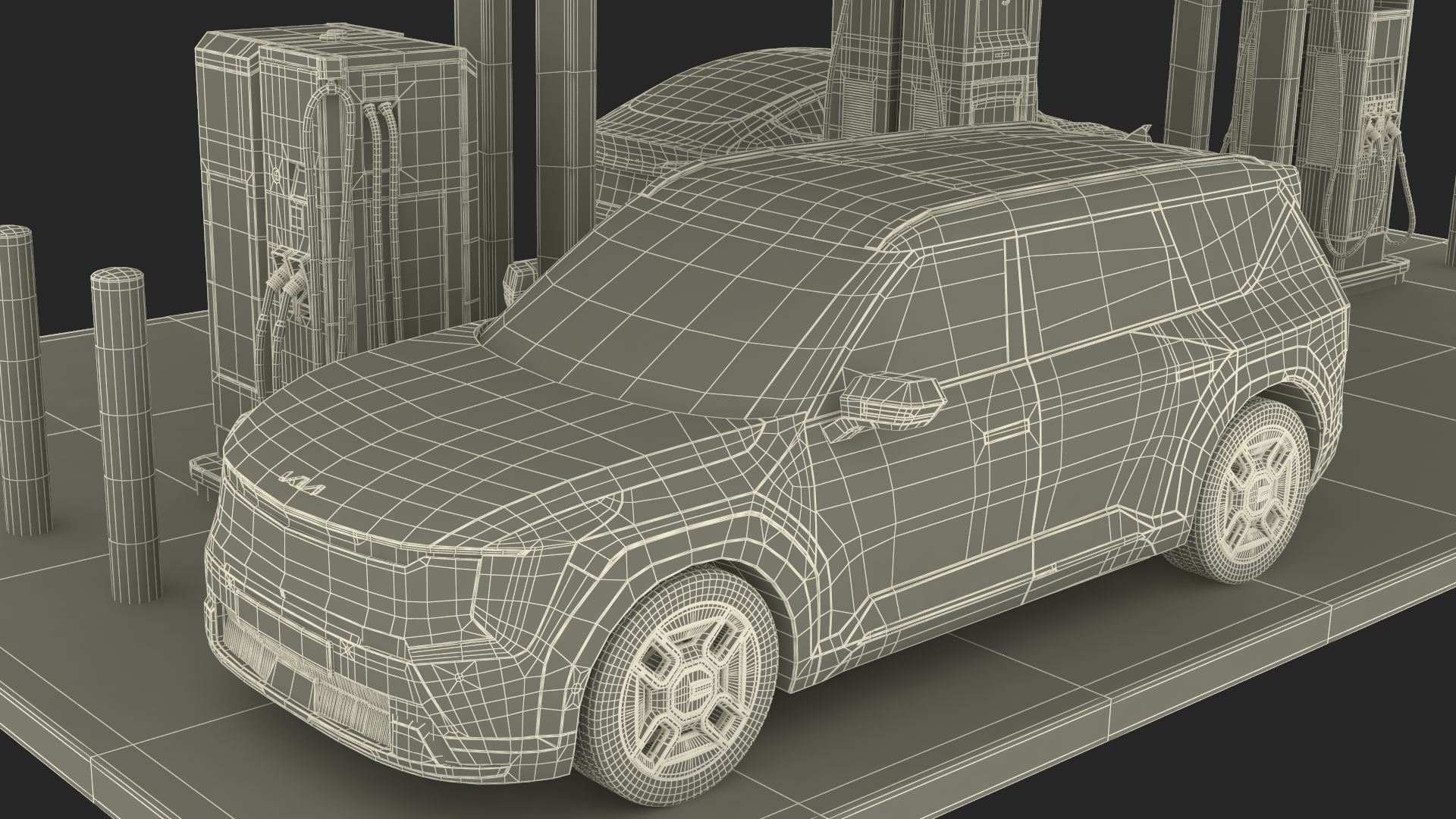 Electric Charging Station with KIA and Tesla Cars 3D model