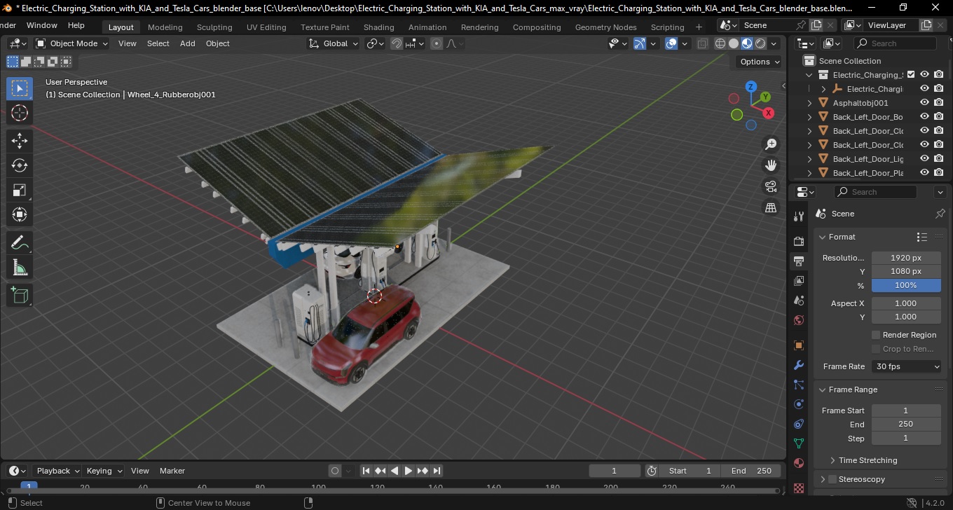 Electric Charging Station with KIA and Tesla Cars 3D model