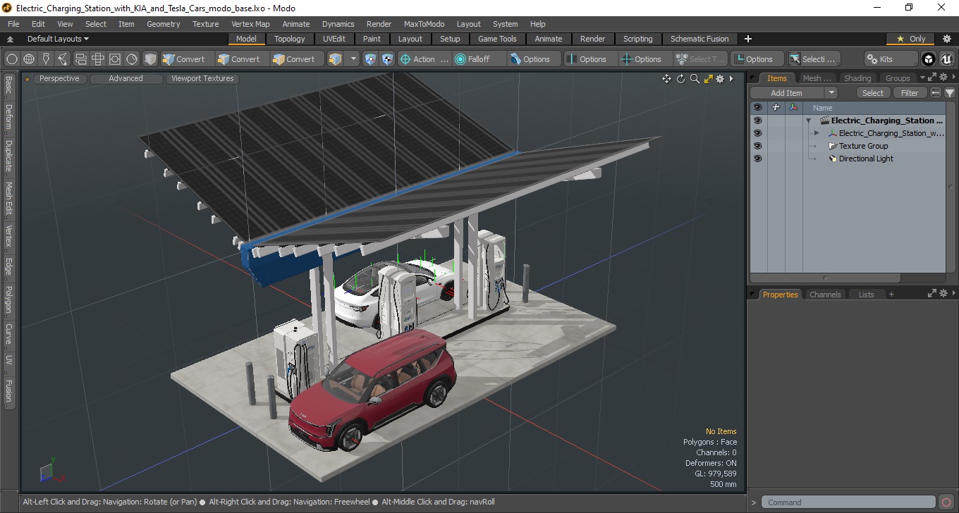 Electric Charging Station with KIA and Tesla Cars 3D model