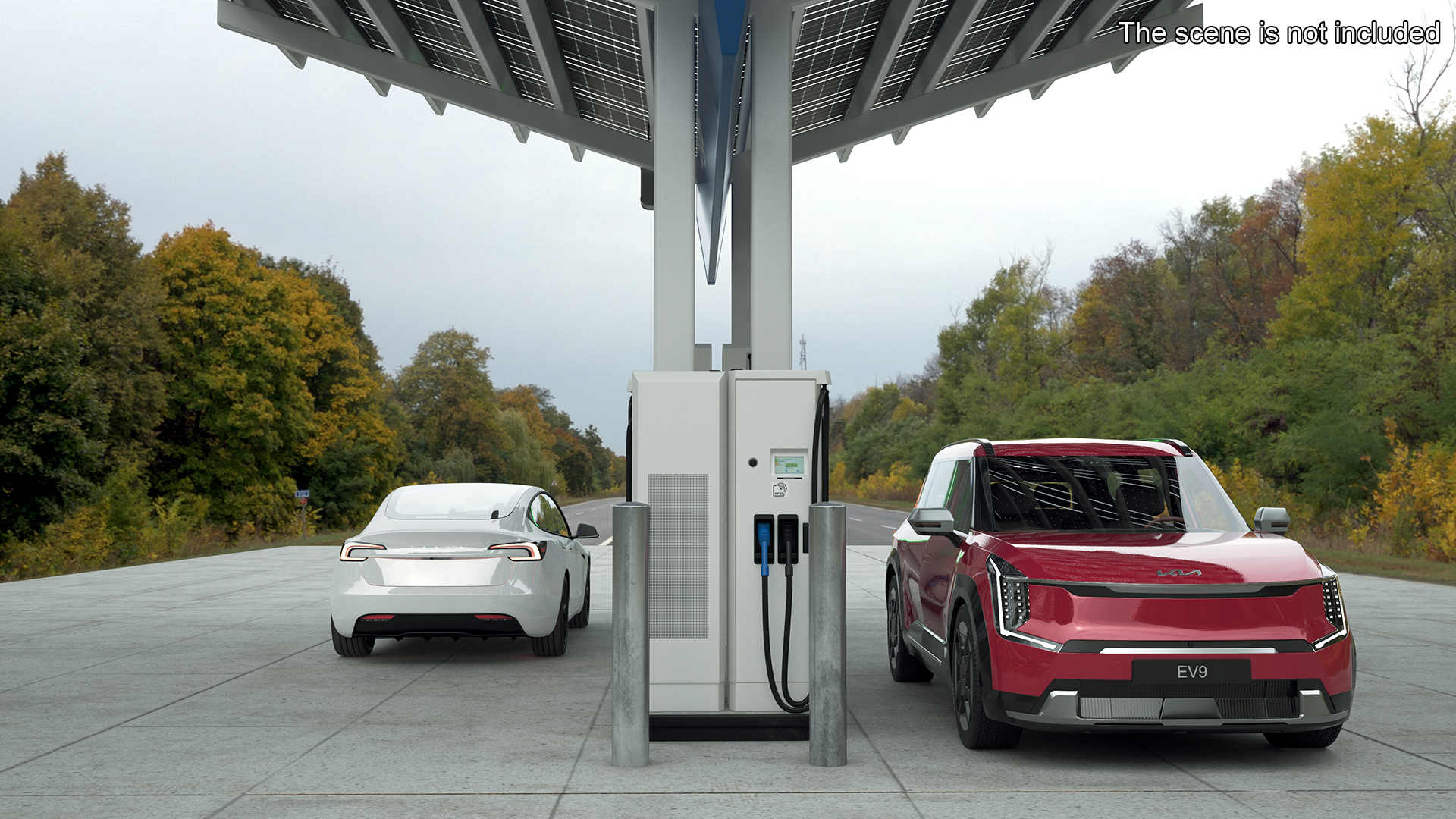 Electric Charging Station with KIA and Tesla Cars 3D model