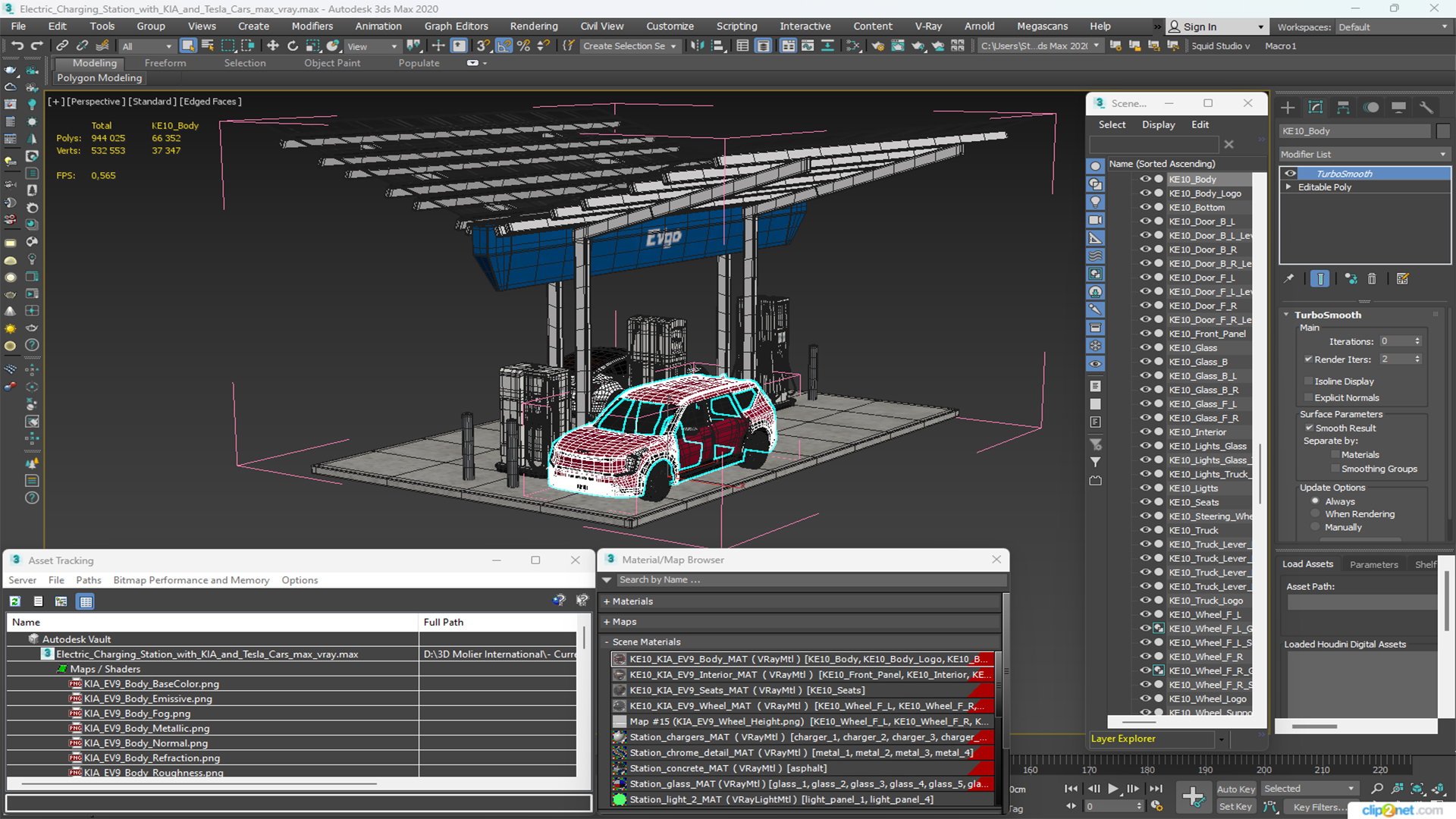 Electric Charging Station with KIA and Tesla Cars 3D model