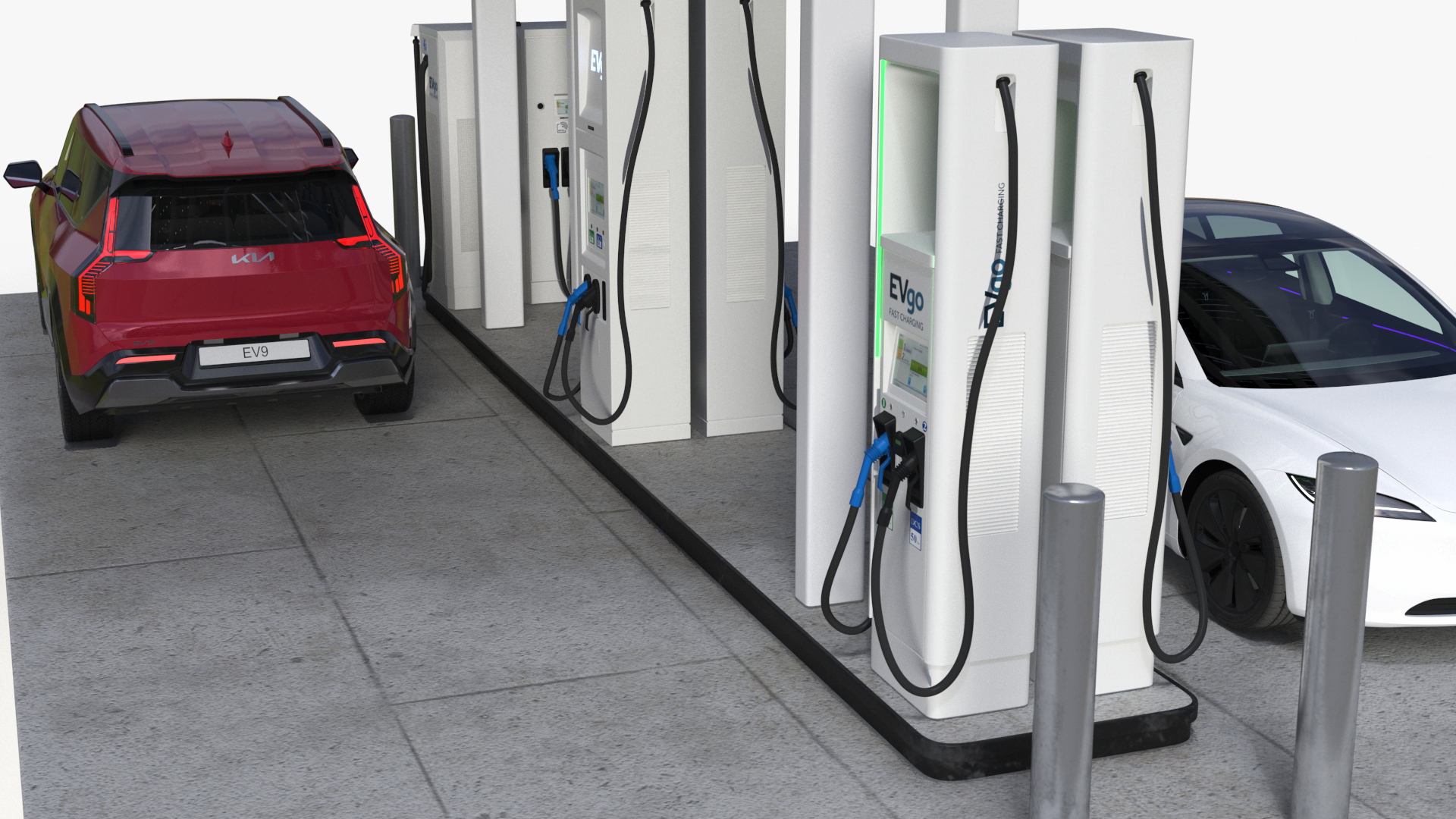 Electric Charging Station with KIA and Tesla Cars 3D model