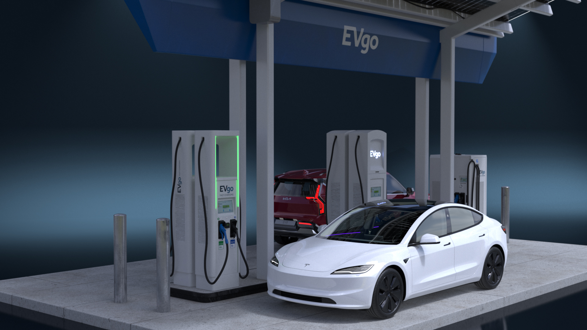 Electric Charging Station with KIA and Tesla Cars 3D model