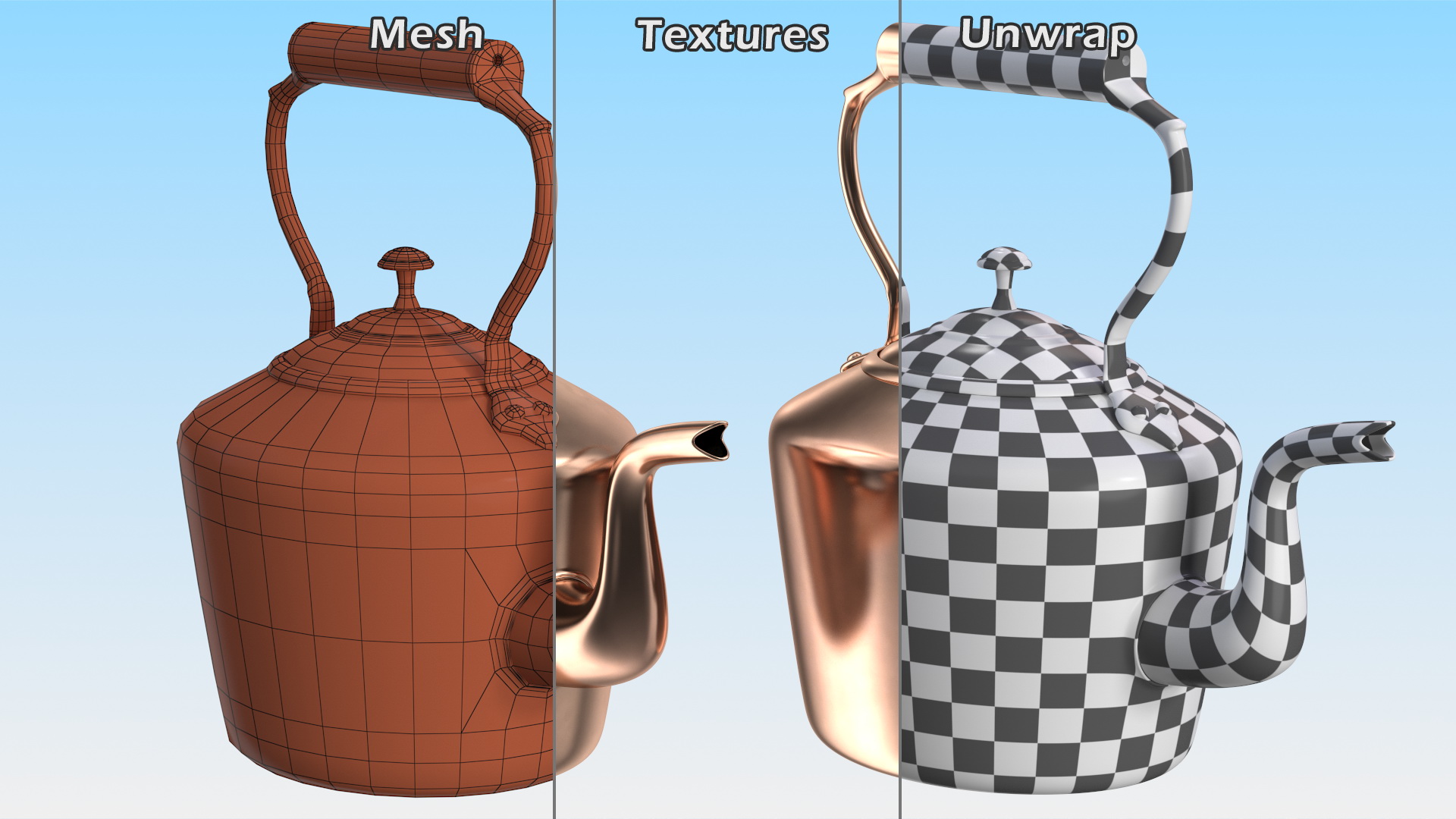 3D Vintage Oval Copper Kettle