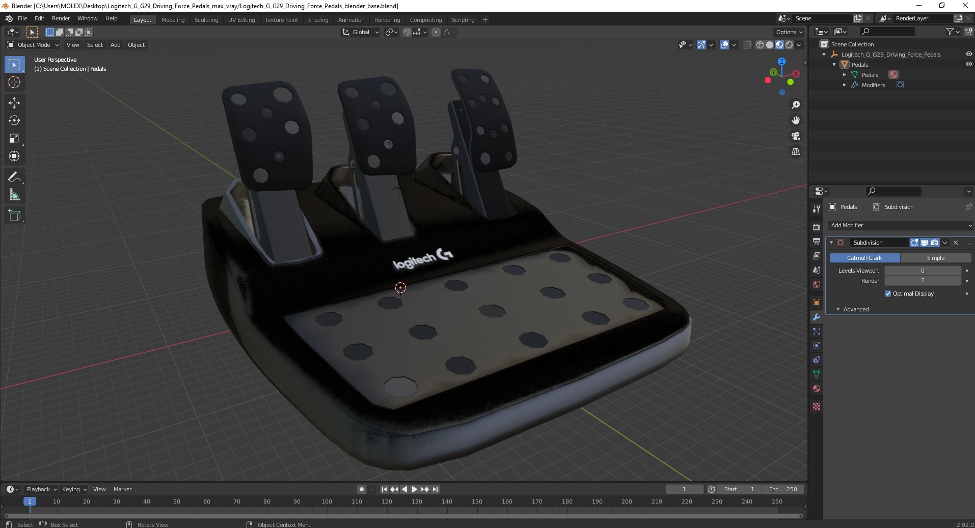 3D model Logitech G G29 Driving Force Pedals