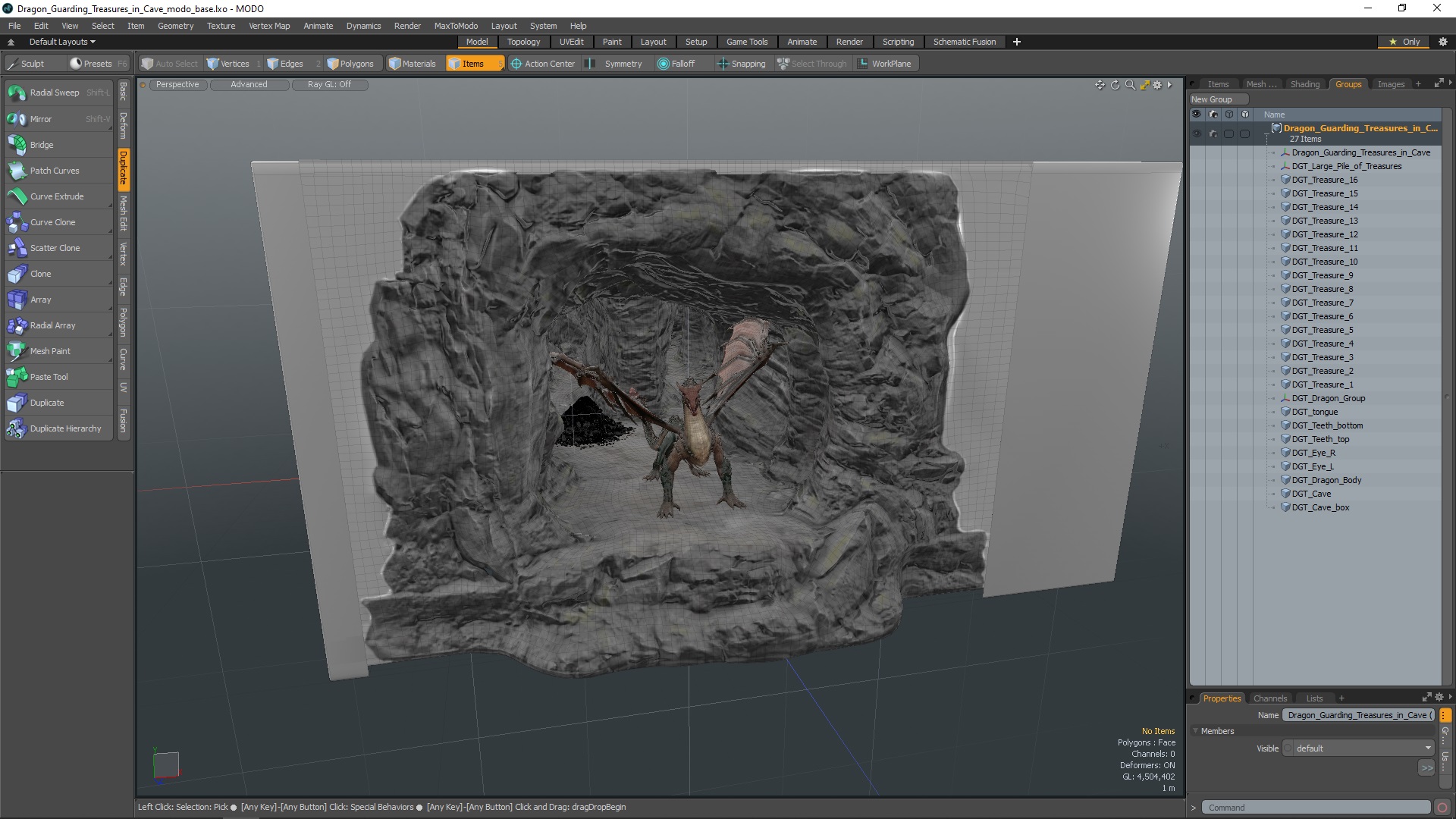 3D Dragon Guarding Treasures in Cave model