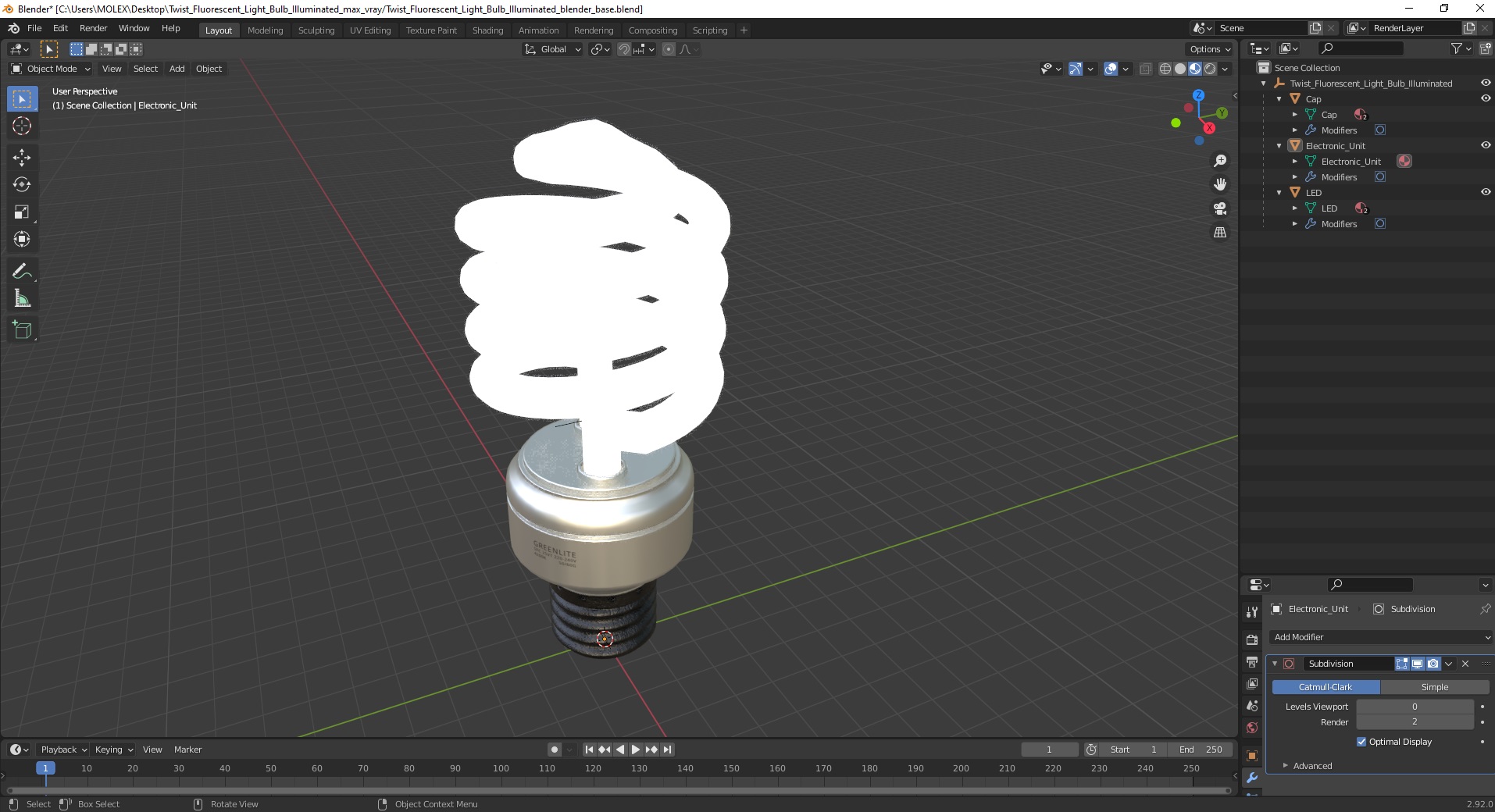 3D model Twist Fluorescent Light Bulb Illuminated