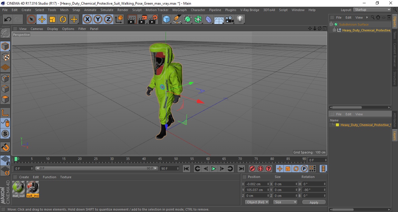 Heavy Duty Chemical Protective Suit Walking Pose Green 3D model