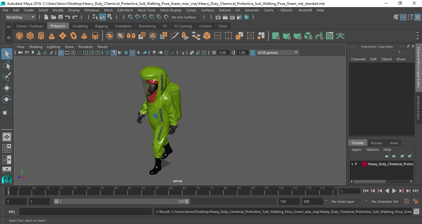 Heavy Duty Chemical Protective Suit Walking Pose Green 3D model