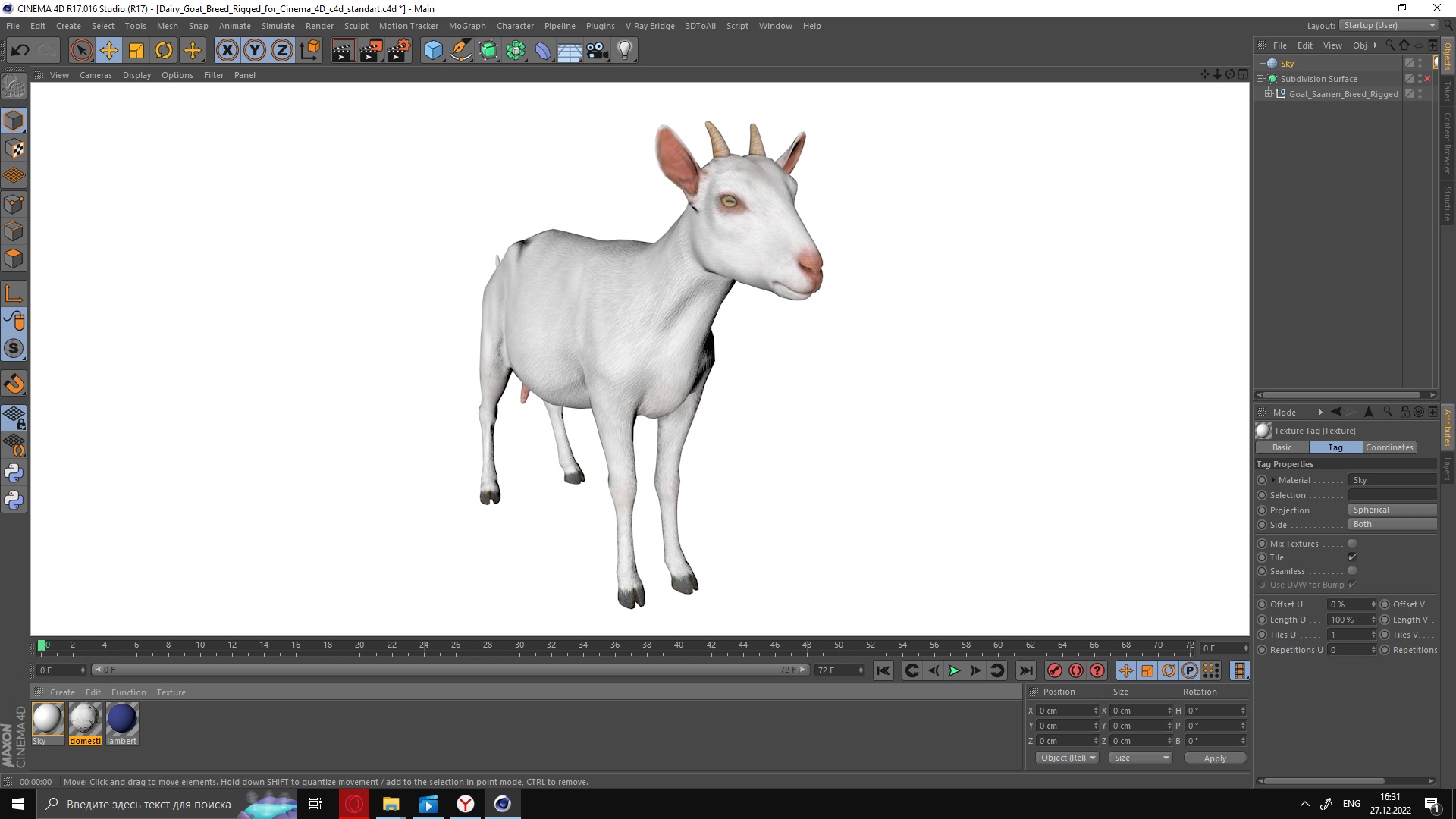 3D Goat Saanen Breed Rigged for Cinema 4D model