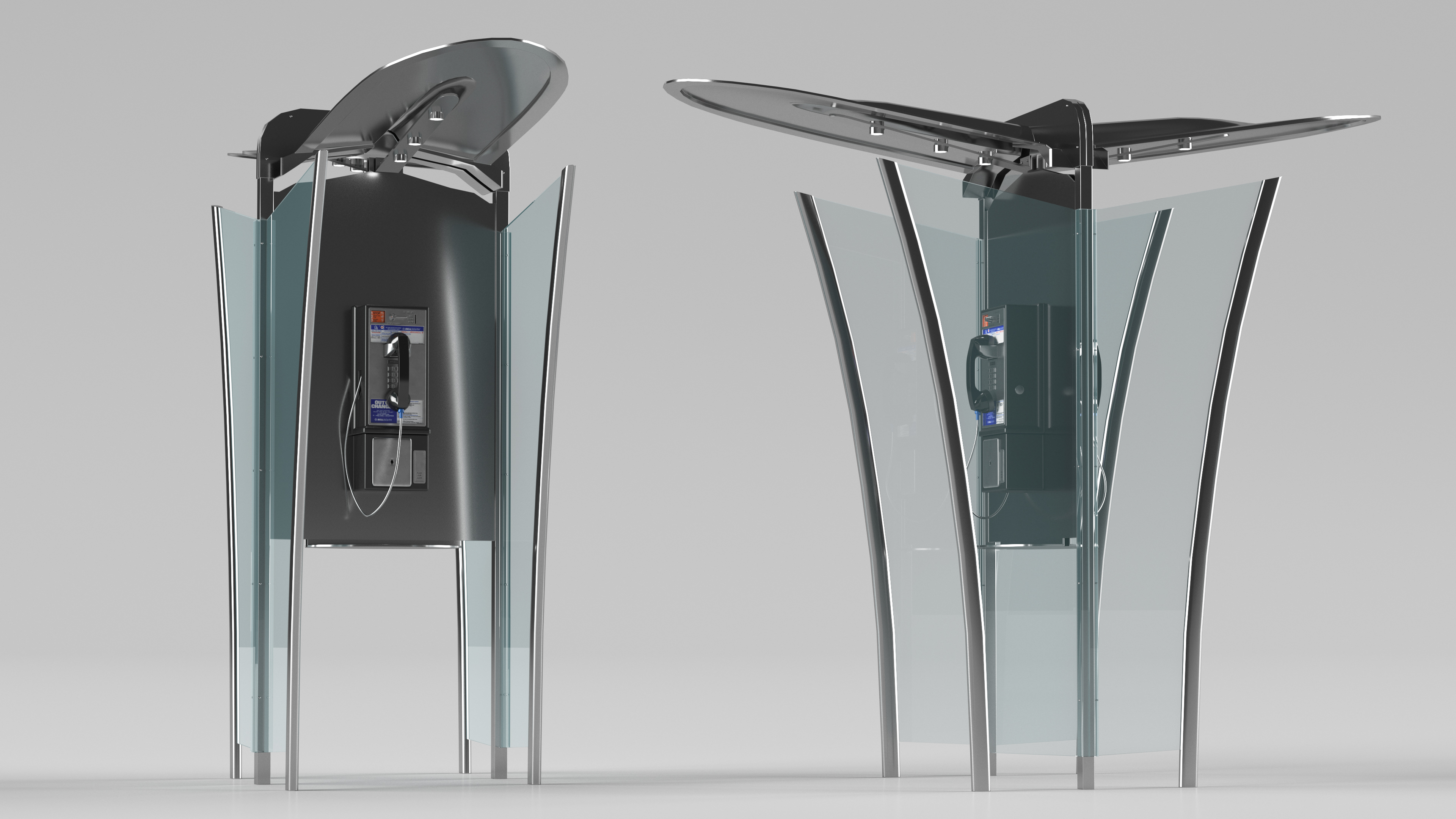 Glass Phone Booth Lights On 3D