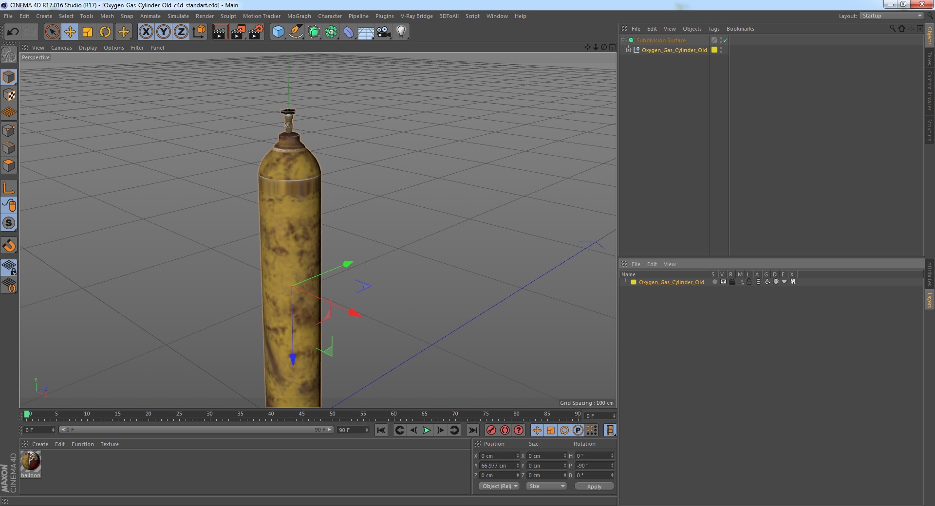 3D Oxygen Gas Cylinder Old model